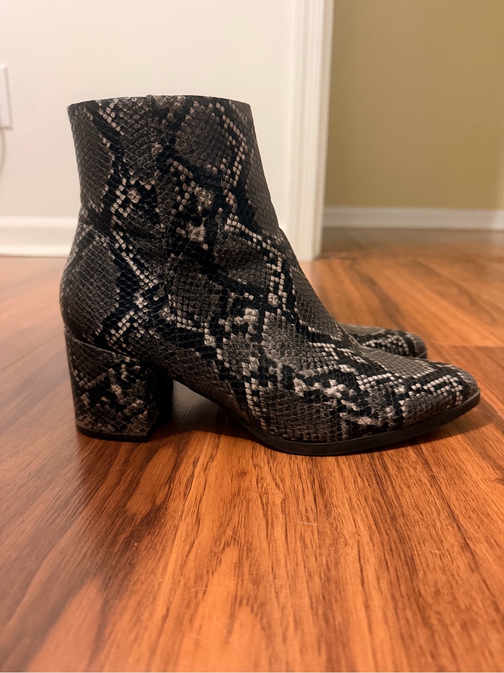 Madden Girl Black & Gray Snake-Print Ankle Booties